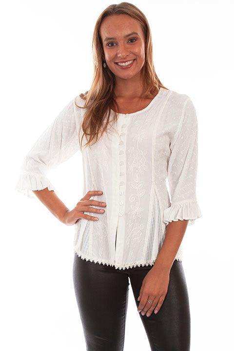Scully IVORY RAYON 3/4 SLEEVE BLOUSE - Scully Leather - Flyclothing LLC