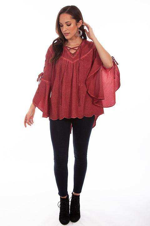 Scully RED TUNIC W/LACE UP SLEEVES - Scully Leather - Flyclothing LLC