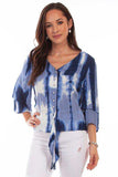 Scully BLUE TIE DYE TIE FRONT BLOUSE - Scully Leather - Flyclothing LLC