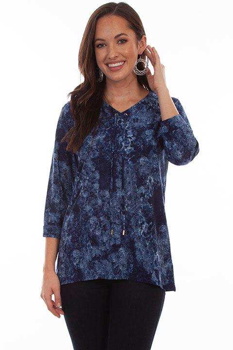 Scully NAVY CRISS CROSS TIE NECK HI/LO BLOUSE - Scully Leather - Flyclothing LLC