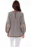 Scully CHARCOAL STRIPE BLOUSE W/FLORAL EMB. - Scully Leather - Flyclothing LLC