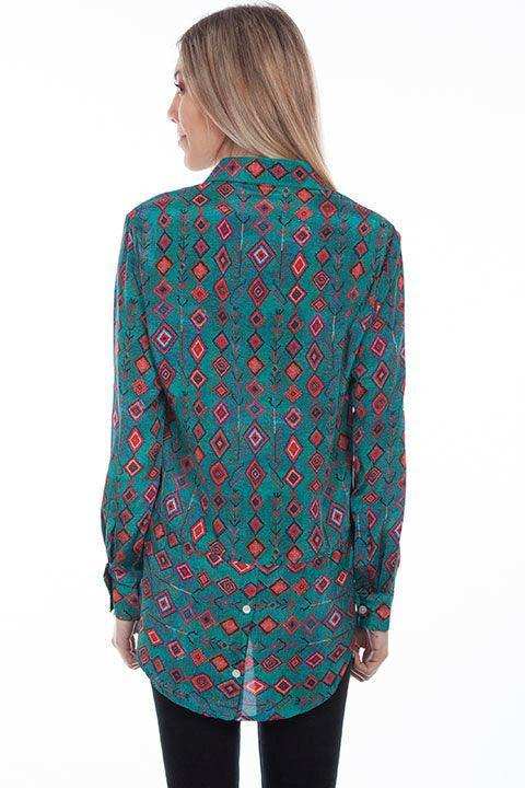 Scully TURQUOISE POLY CREPE BUTTON UP BLOUSE - Scully Leather - Flyclothing LLC