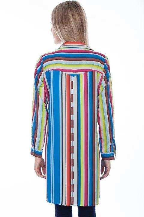 Scully Leather Multi Button Front Stripe Dress W/Embroidered - Scully Leather - Flyclothing LLC