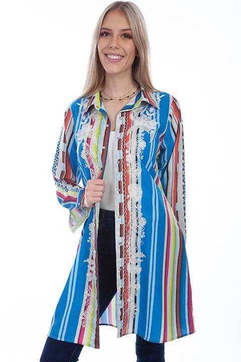 Scully Leather Multi Button Front Stripe Dress W/Embroidered - Scully Leather - Flyclothing LLC