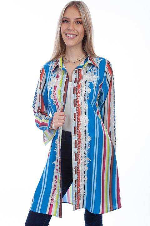 Scully Leather Multi Button Front Stripe Dress W/Embroidered - Scully Leather - Flyclothing LLC