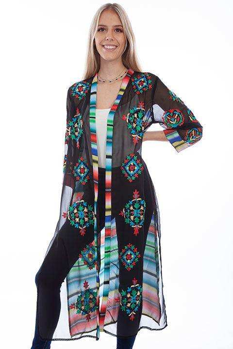 Scully BLACK EMBROIDERED DUSTER SERAPE BACK - Scully Leather - Flyclothing LLC