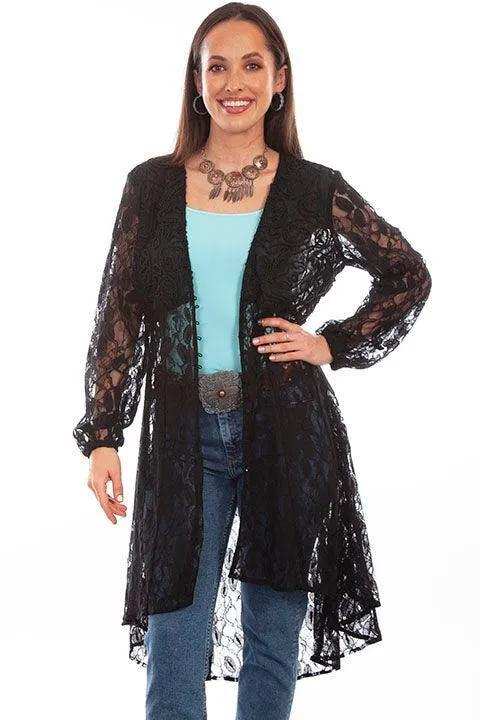 Scully Leather Black Lace Overlay Duster W/Embroidered Bust - Scully Leather - Flyclothing LLC