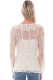 Scully Leather Honey Creek Ivory Embroidered Mesh Tie Front Blouse - Scully Leather - Flyclothing LLC