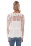 Scully Leather Honey Creek White Embroidered Mesh Tie Front Blouse - Scully Leather - Flyclothing LLC