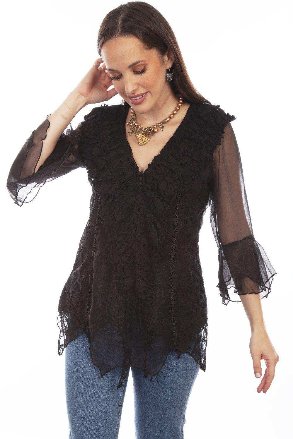 Honey Creek Black Crochet Lace Top - Scully Leather - Flyclothing LLC