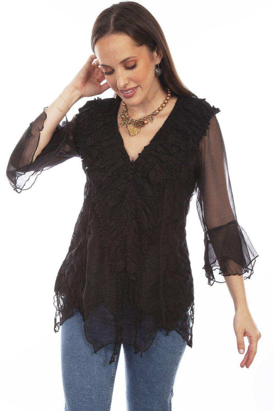 Honey Creek Black Crochet Lace Top - Scully Leather - Flyclothing LLC