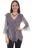 Honey Creek Gray Crochet Lace Top - Scully Leather - Flyclothing LLC