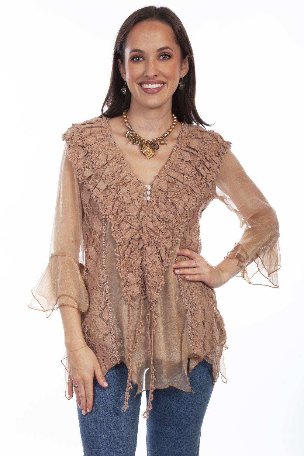 Honey Creek Natural Crochet Lace Top - Scully Leather - Flyclothing LLC