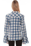 Scully Leather Honey Creek Blue Plaid Bell Sleeve Top - Scully Leather - Flyclothing LLC