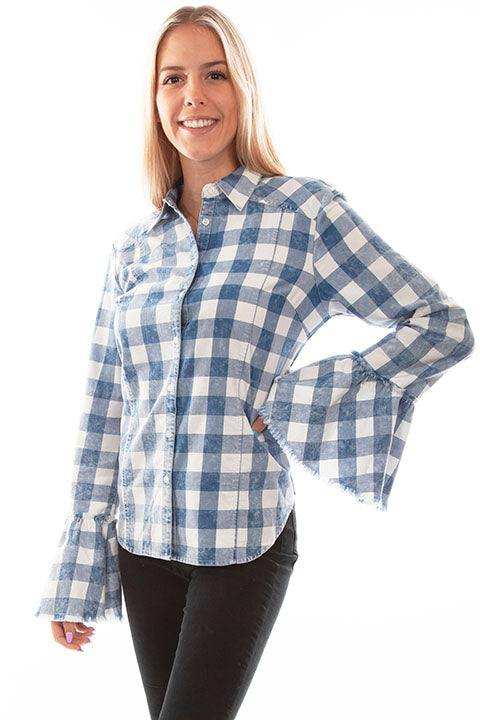 Scully Leather Honey Creek Blue Plaid Bell Sleeve Top - Scully Leather - Flyclothing LLC