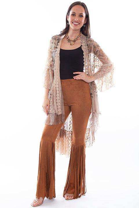 Scully Leather Taupe Printed Lace Cardigan W/Crochet Trim - Scully Leather - Flyclothing LLC