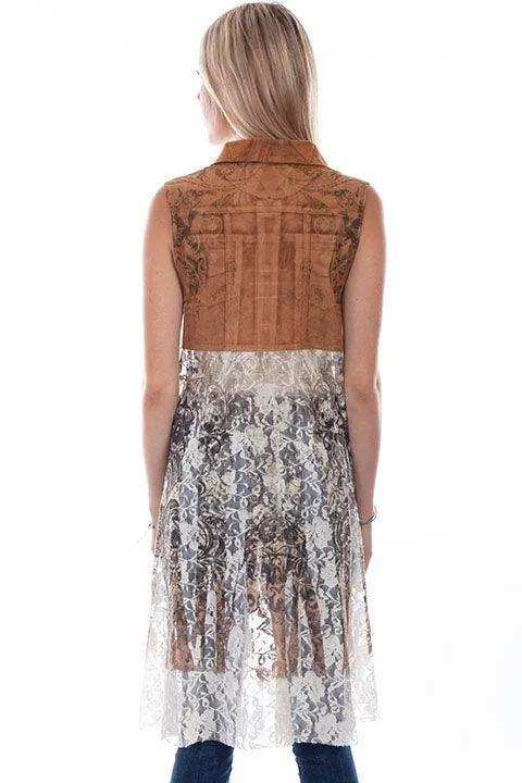 Scully Leather Camel Micro Fiber Vest W/Printed Lace - Scully Leather - Flyclothing LLC