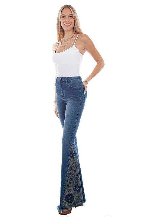 Scully Leather Honey Creek Denim Bandana Print Bell Bottom Pants - Scully Leather - Flyclothing LLC