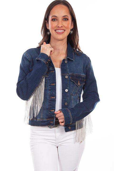 Scully Leather Denim Jacket W/Rhinestone Fringe - Scully Leather - Flyclothing LLC