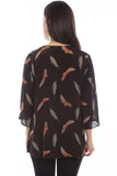 Honey Creek Black Feather Print Pull Over Blouse - Scully Leather - Flyclothing LLC