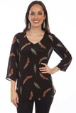 Honey Creek Black Feather Print Pull Over Blouse - Scully Leather - Flyclothing LLC