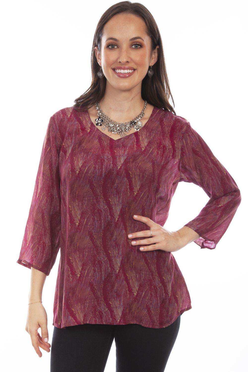 Honey Creek Fuschia V-Neck Pull Over Blouse - Scully Leather - Flyclothing LLC