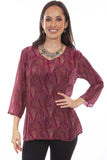 Honey Creek Fuschia V-Neck Pull Over Blouse - Scully Leather - Flyclothing LLC