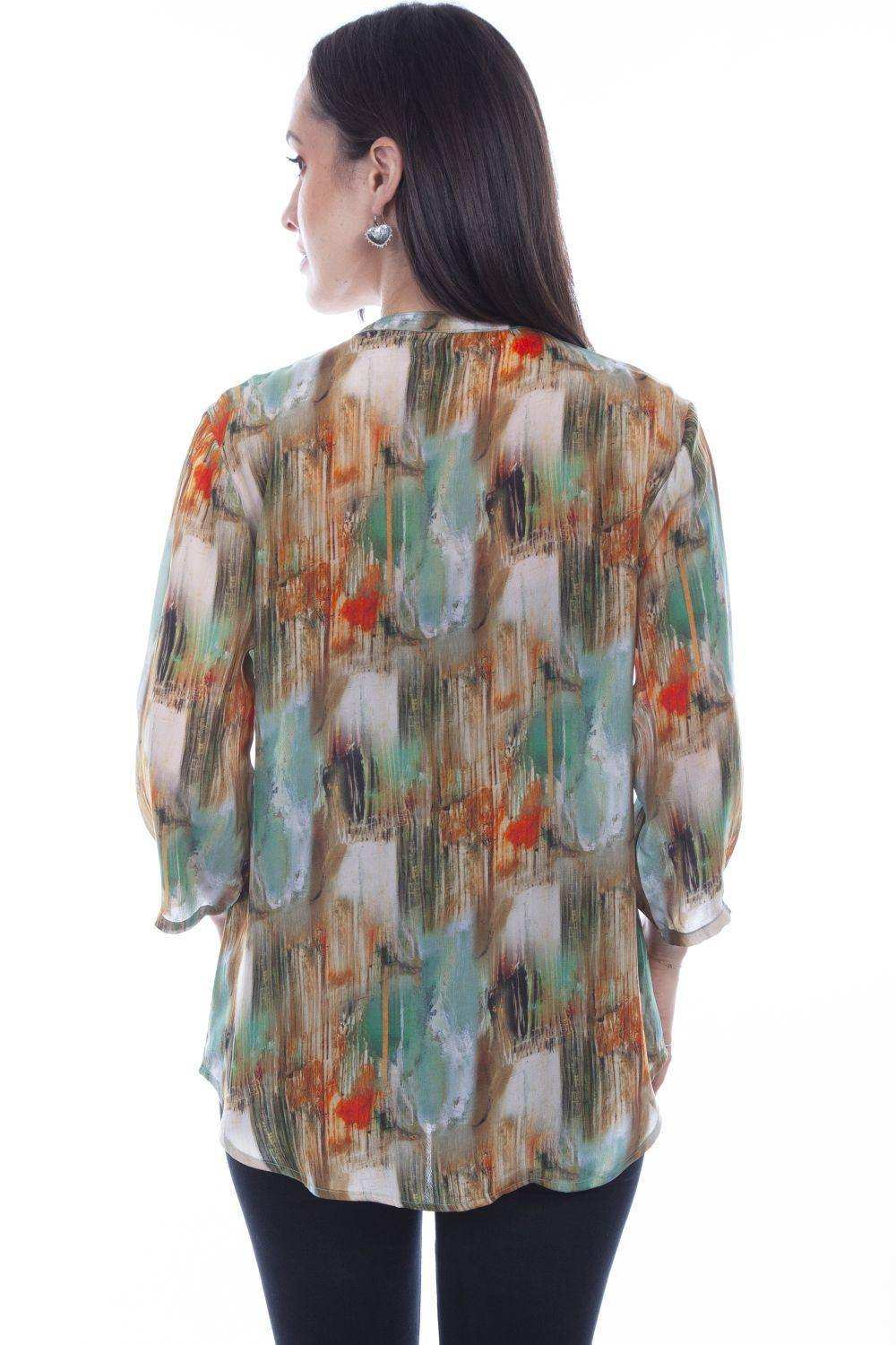 Honey Creek Turquoise Multi Color Print Blouse - Scully Leather - Flyclothing LLC