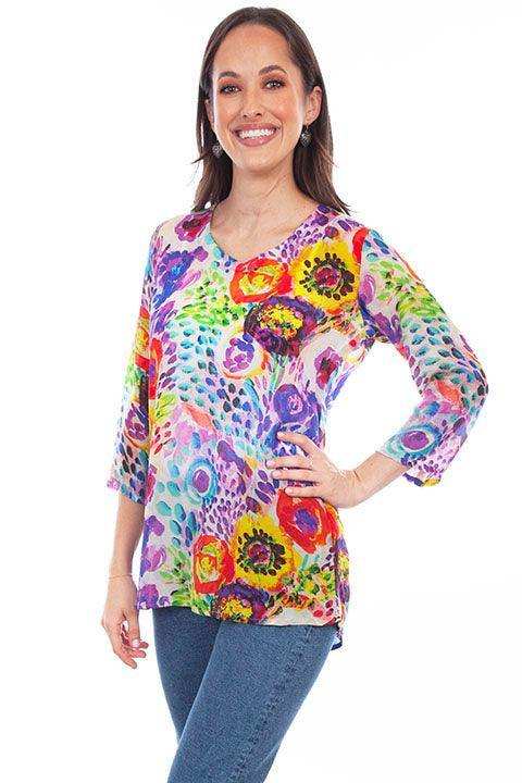 Scully Leather 36% Viscose Multi V-Neck Pullover Print Blouse - Scully Leather - Flyclothing LLC