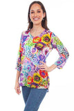 Scully Leather 36% Viscose Multi V-Neck Pullover Print Blouse - Scully Leather - Flyclothing LLC