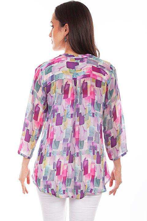 Scully Leather Lavender Pullover Tie Front Print Blouse - Scully Leather - Flyclothing LLC