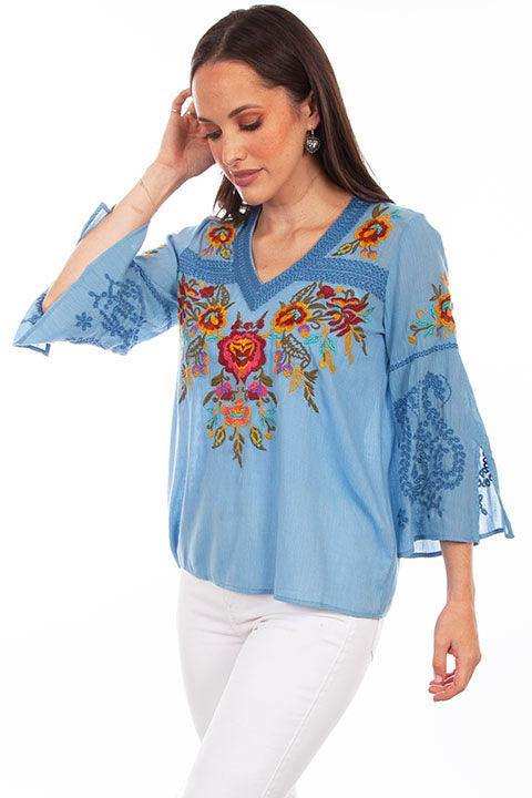 Scully Leather Blue Embroidered Blouse - Scully Leather - Flyclothing LLC
