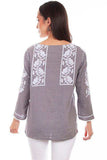 Scully Leather Grey Embroidered Blouse W/Crochet Trim - Scully Leather - Flyclothing LLC