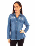 Scully Leather Honey Creek Denim Denim Blouse With Embroidery Yokes - Scully Leather - Flyclothing LLC