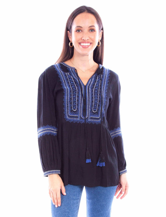 Scully Leather Black Embroidered Blouse - Scully Leather - Flyclothing LLC