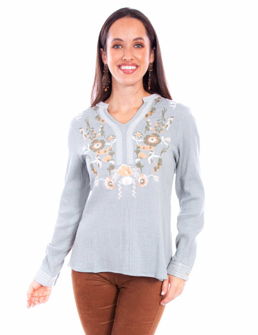Scully Leather Blue Pullover Front Embroidered Blouse - Scully Leather - Flyclothing LLC