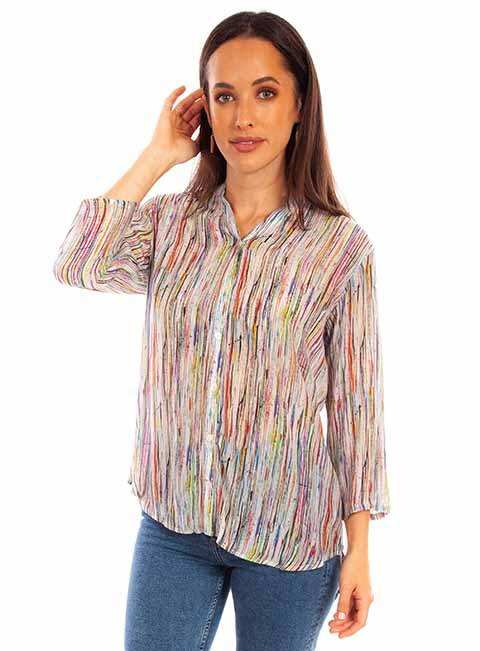 Scully Leather Honey Creek Multi Abstract Stripe Print Blouse - Scully Leather - Flyclothing LLC