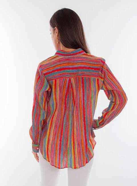 Scully Leather Honey Creek Multi Colorful Stripe Print Button Up Blouse - Scully Leather - Flyclothing LLC