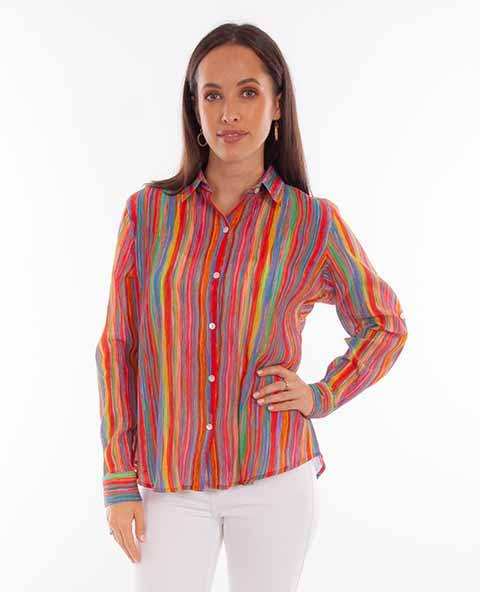 Scully Leather Honey Creek Multi Colorful Stripe Print Button Up Blouse - Scully Leather - Flyclothing LLC