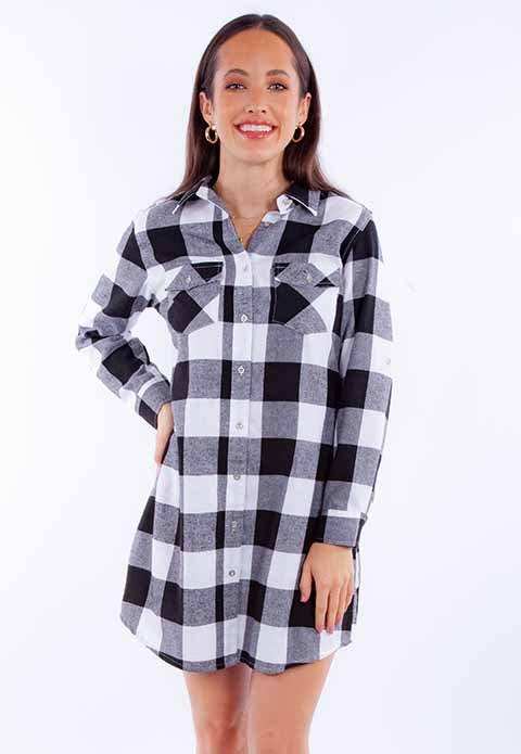 Scully Leather Honey Creek Black-White Buffalo Check Shirt-Dress - Scully Leather - Flyclothing LLC