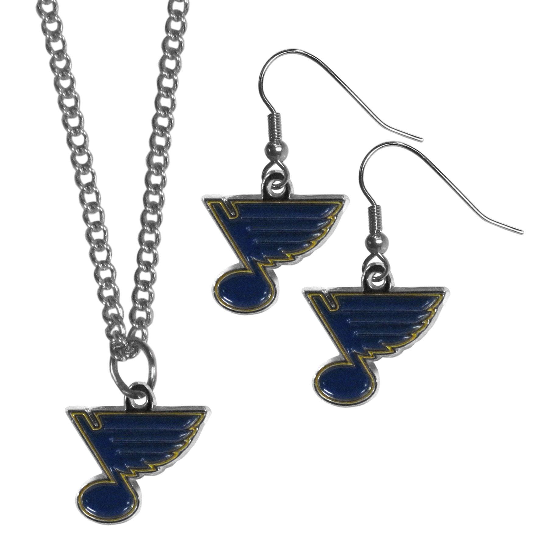 St. Louis Blues Dangle Earrings and Chain Necklace Set