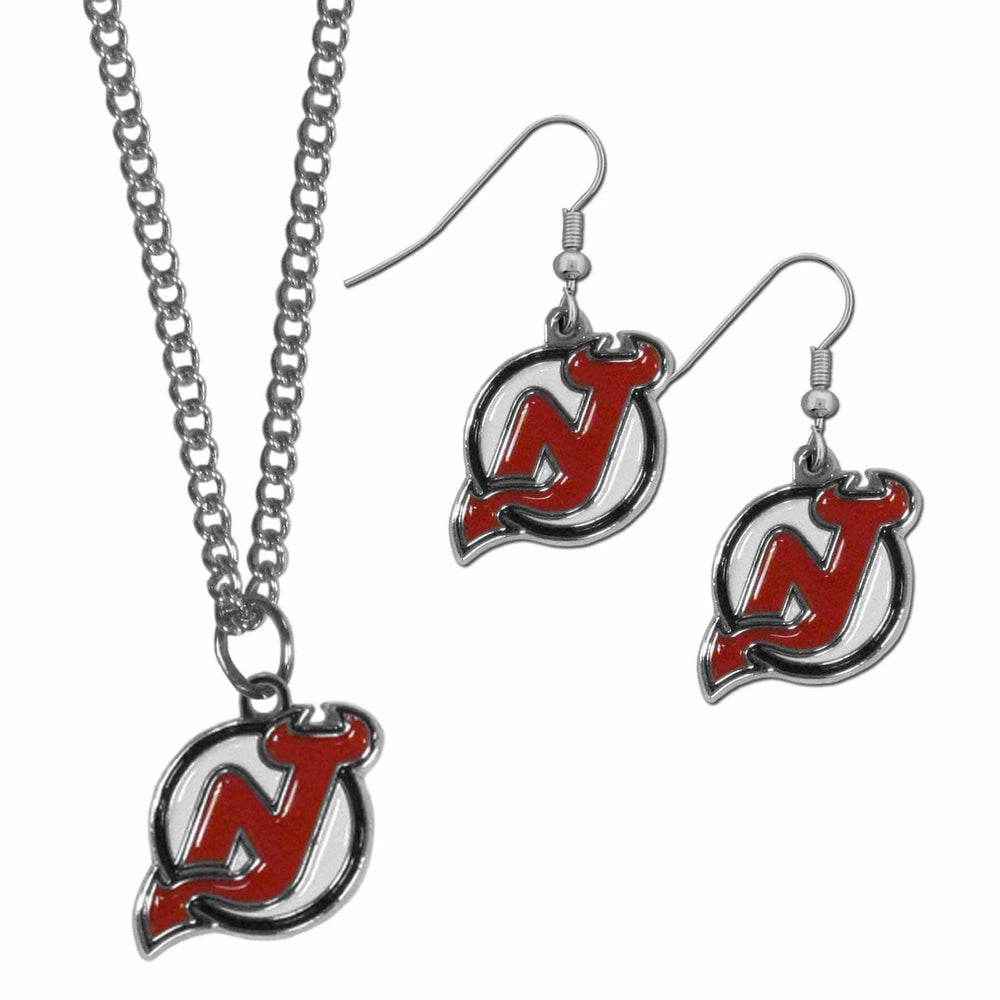 New Jersey Devils® Dangle Earrings and Chain Necklace Set - Siskiyou Buckle - Flyclothing LLC