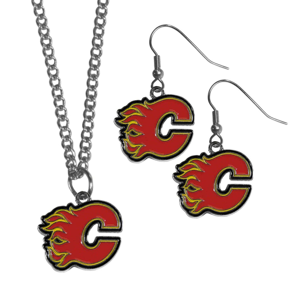 Calgary Flames® Dangle Earrings and Chain Necklace Set - Siskiyou Buckle - Flyclothing LLC