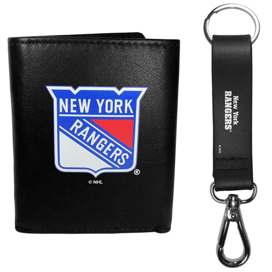 New York Rangers Leather Tri-fold Wallet & Strap Key Chain - Flyclothing LLC