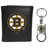 Boston Bruins Leather Tri-fold Wallet & Valet Key Chain - Siskiyou Buckle - Flyclothing LLC