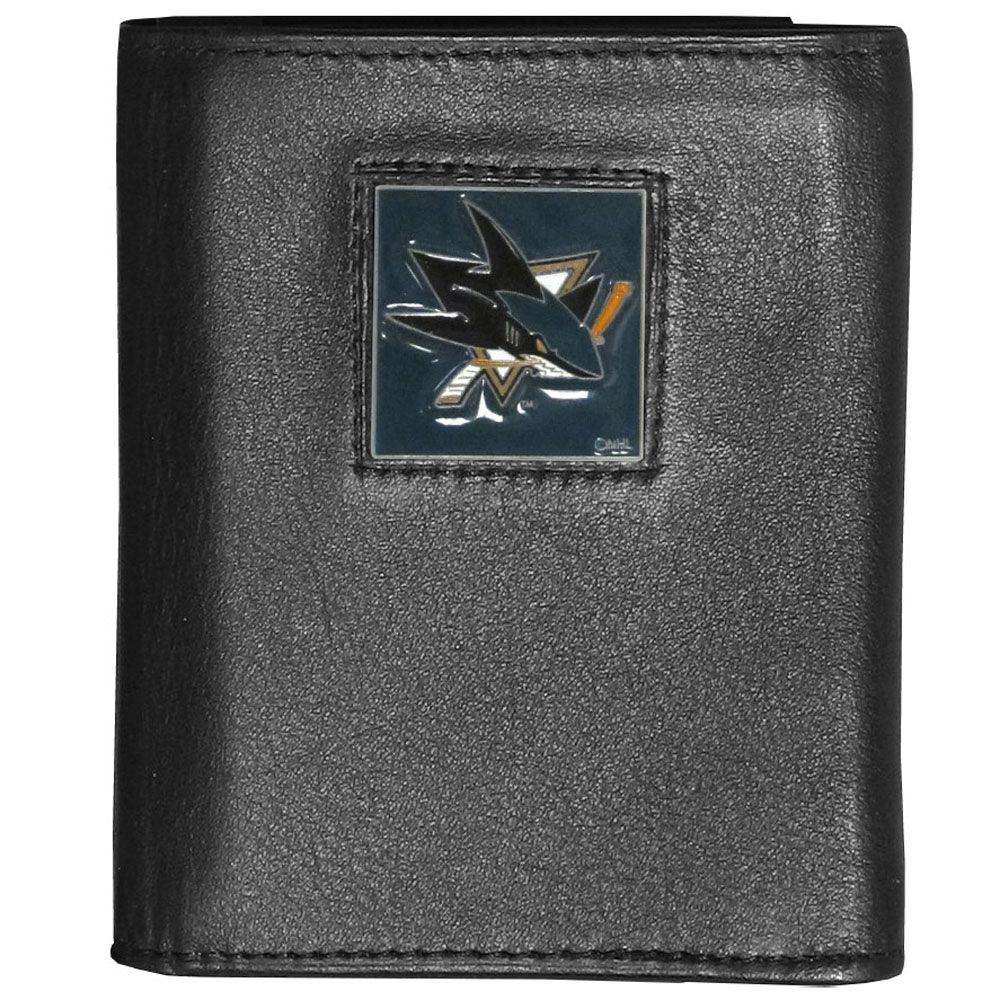 San Jose Sharks® Deluxe Leather Tri-fold Wallet Packaged in Gift Box - Siskiyou Buckle - Flyclothing LLC