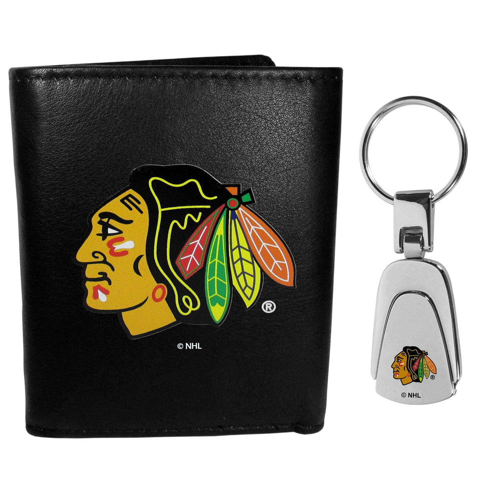 Chicago Blackhawks Leather Tri-fold Wallet & Steel Key Chain - Siskiyou Buckle - Flyclothing LLC
