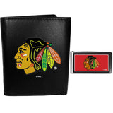 Chicago Blackhawks Leather Tri-fold Wallet & Color Money Clip - Siskiyou Buckle - Flyclothing LLC