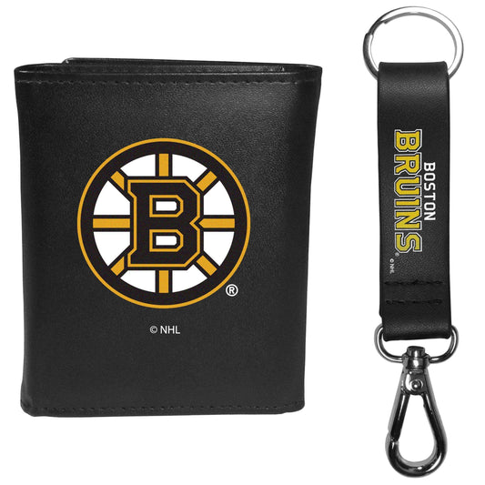 Boston Bruins Leather Tri-fold Wallet & Strap Key Chain - Siskiyou Buckle - Flyclothing LLC