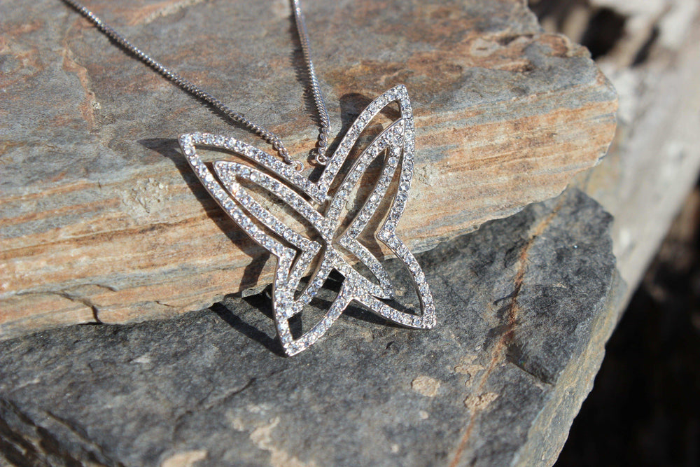 Alamode Rhodium Plating 925 Sterling Silver Chain Pendant with Crystal in Clear - Alamode - Flyclothing LLC